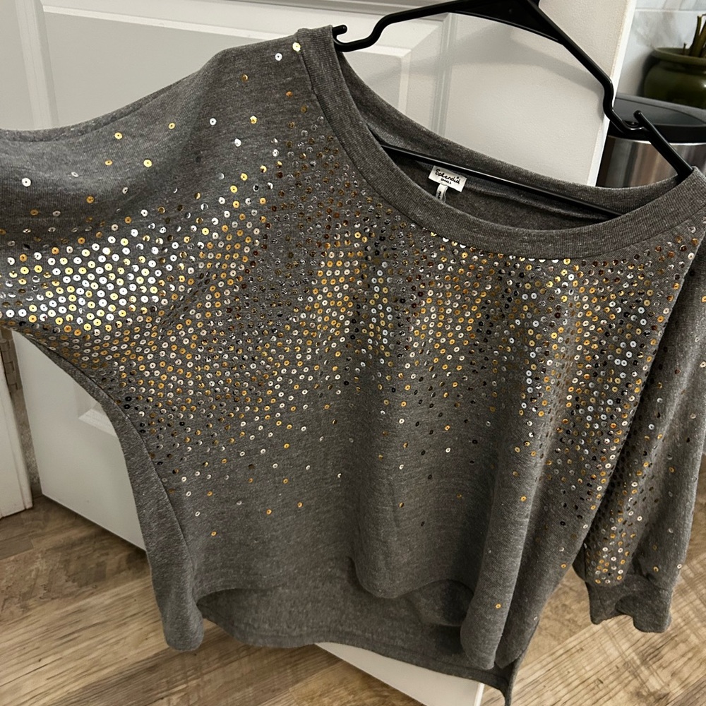 Splendid Black Sequin Relaxed Sparkle Sweatshirt